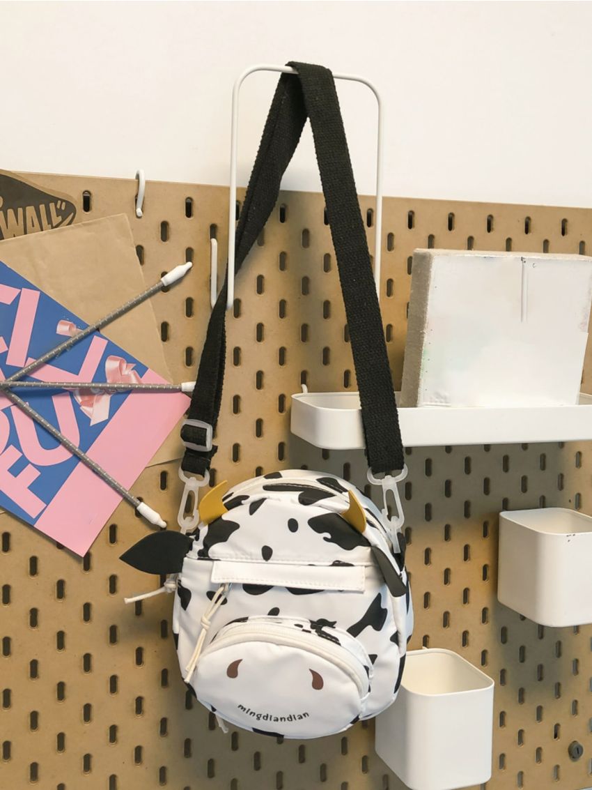 Letter Graphic Cartoon Cow Design Waterproof Crossbody Bag
