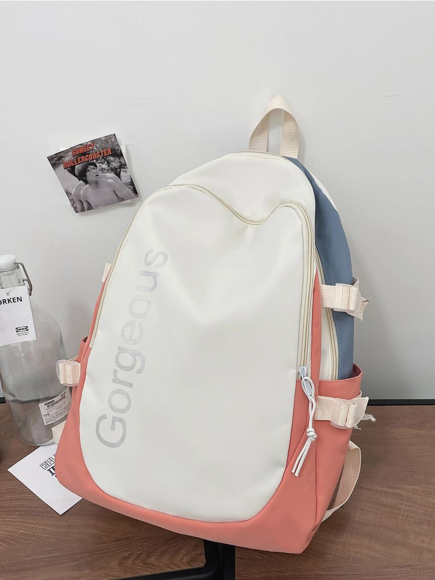 Letter Graphic Colorblock Functional Backpack