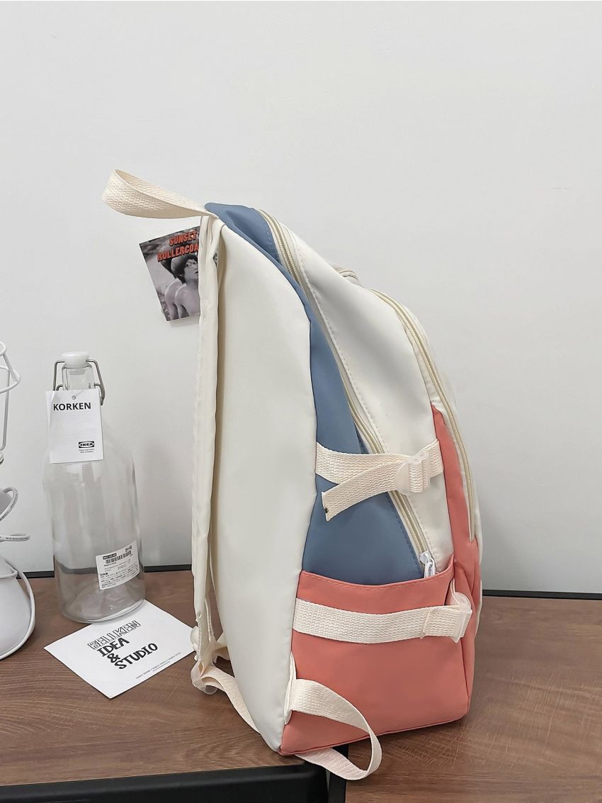 Letter Graphic Colorblock Functional Backpack