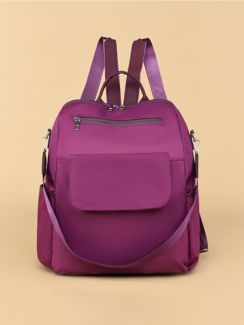 Zipper Front Strap Detail Functional Backpack