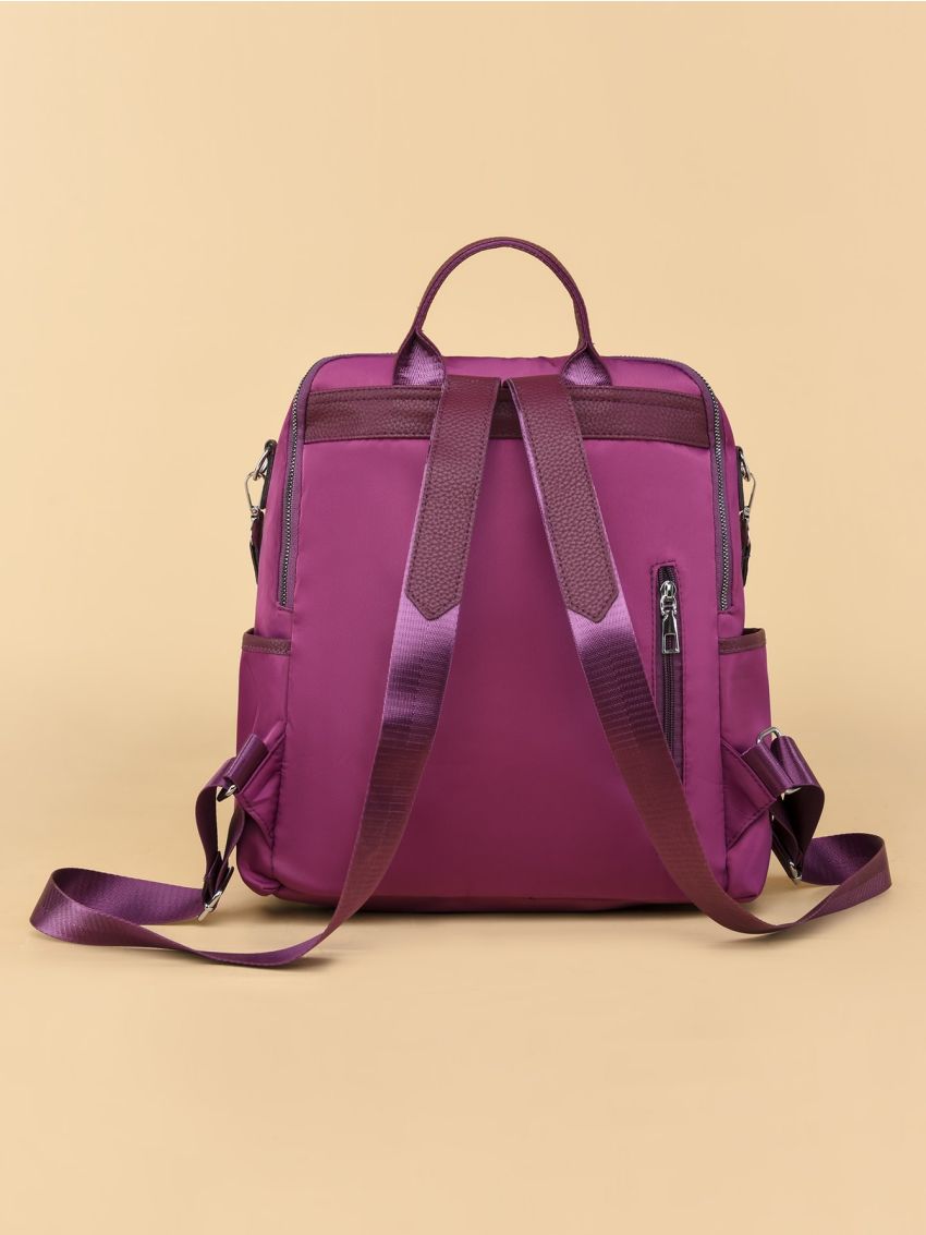 Zipper Front Strap Detail Functional Backpack
