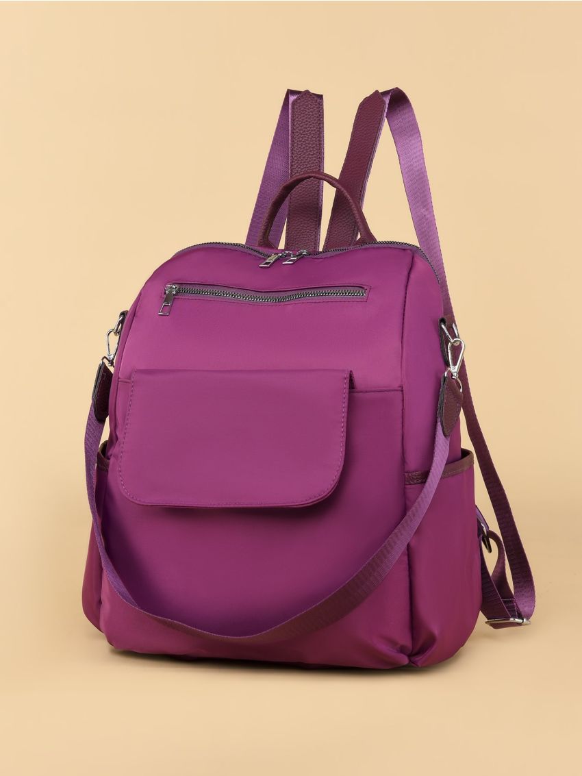 Zipper Front Strap Detail Functional Backpack