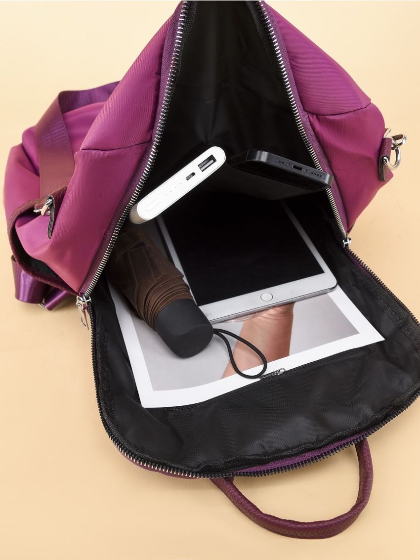 Zipper Front Strap Detail Functional Backpack