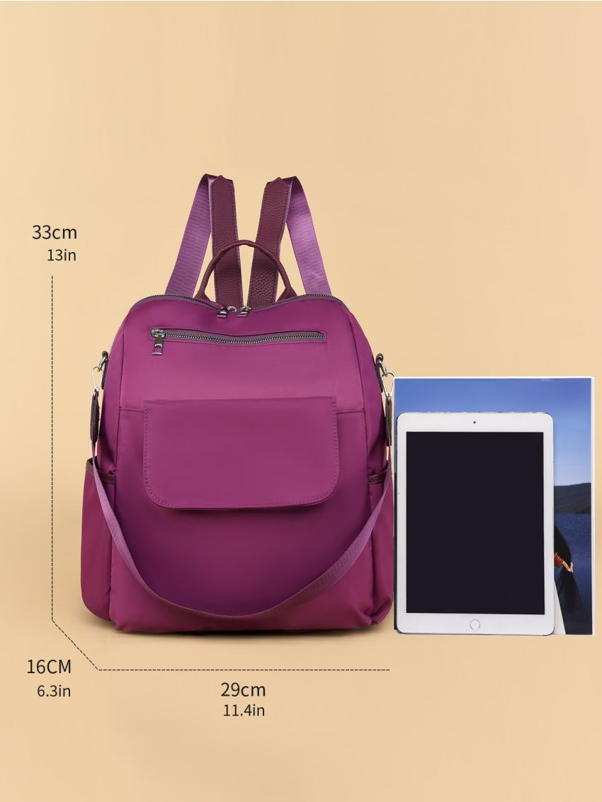 Zipper Front Strap Detail Functional Backpack