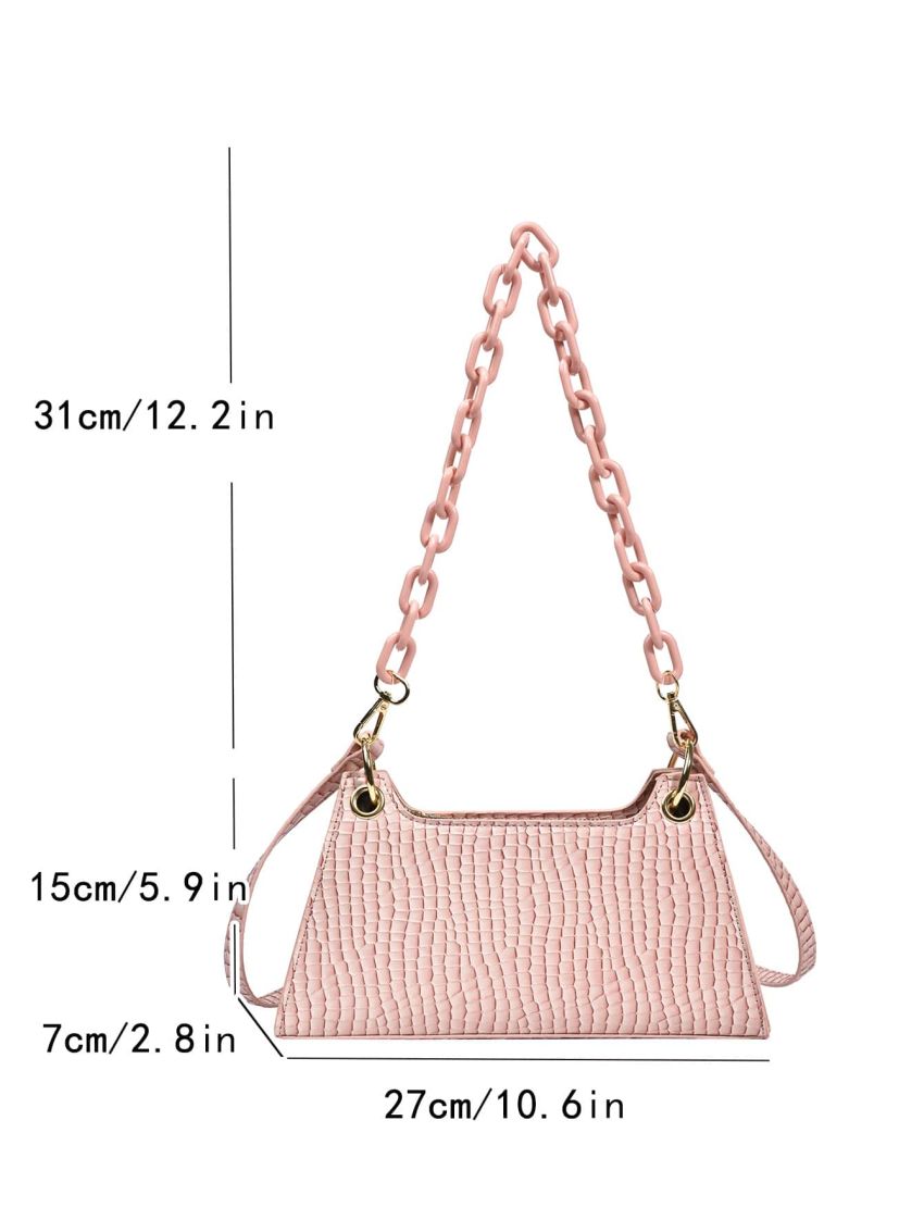 Crocodile Embossed Chain Baguette Bag