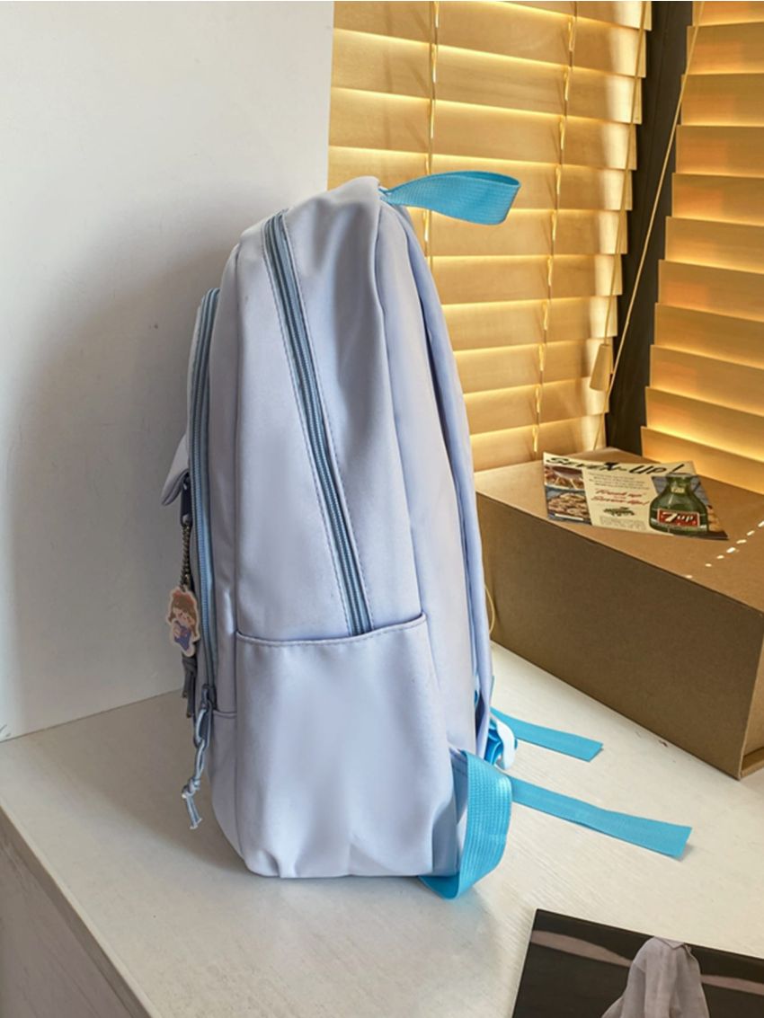 Letter Graphic Functional Backpack With Bag Charm