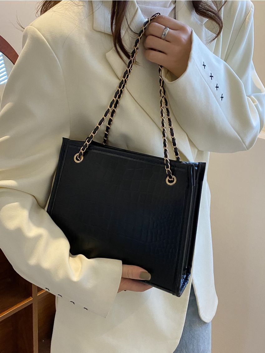Crocodile Embossed Square Bag