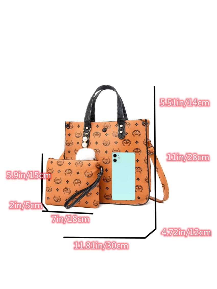 Geometric Graphic Shoulder Tote Bag With Clutch Bag