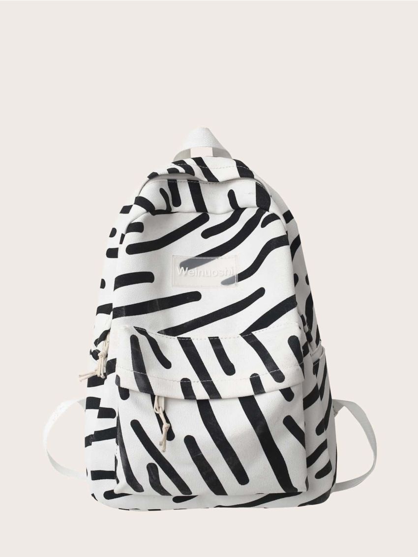 Graphic Print Letter Patch Decor Canvas Functional Backpack