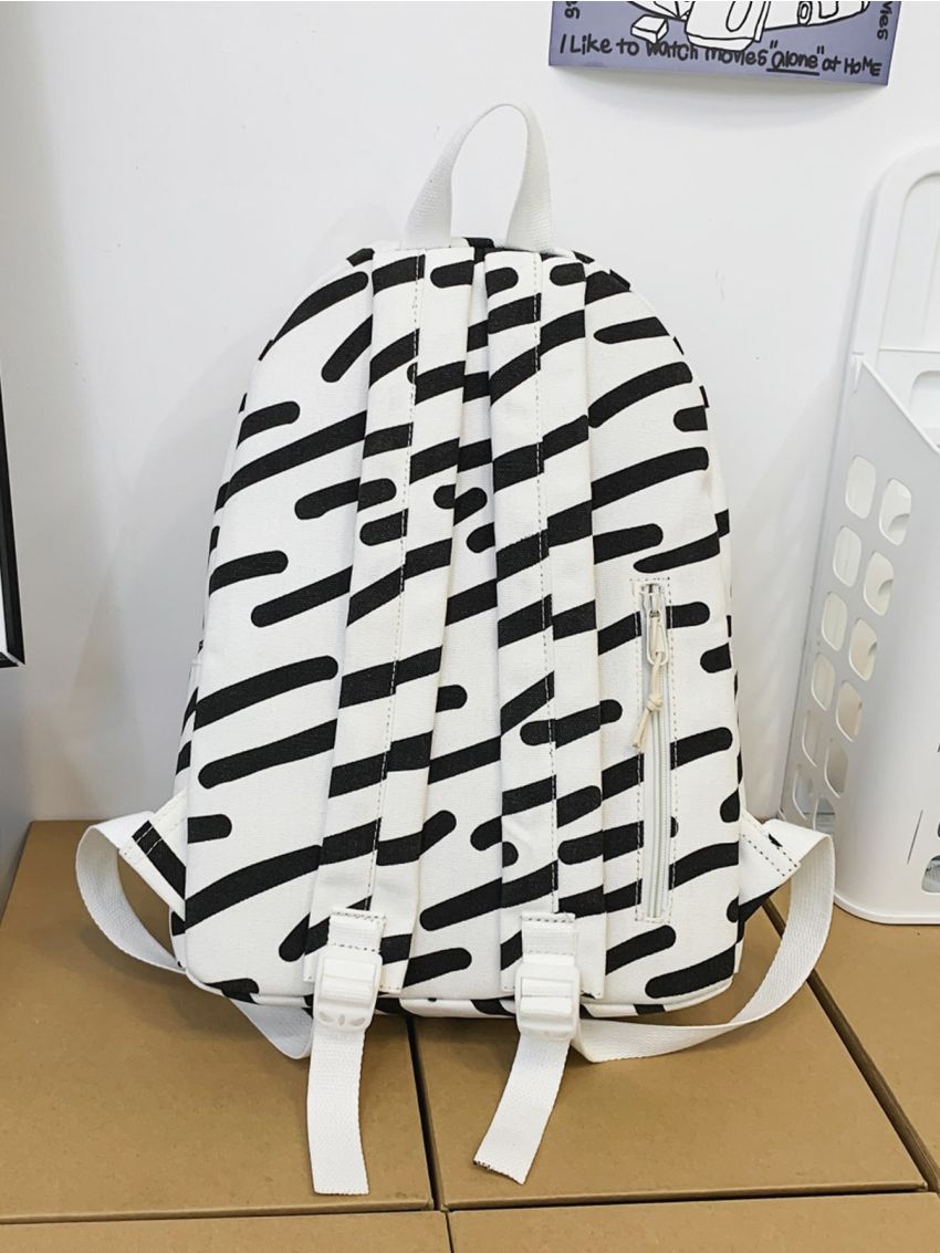 Graphic Print Letter Patch Decor Canvas Functional Backpack