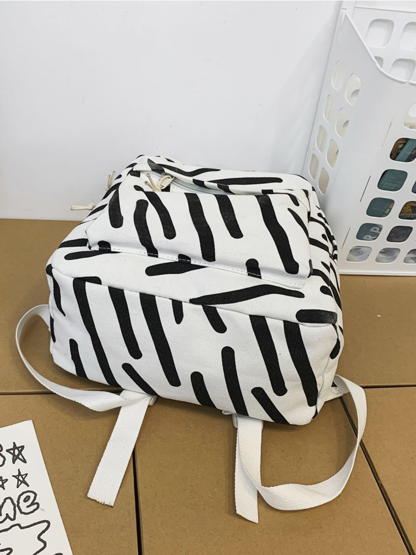 Graphic Print Letter Patch Decor Canvas Functional Backpack