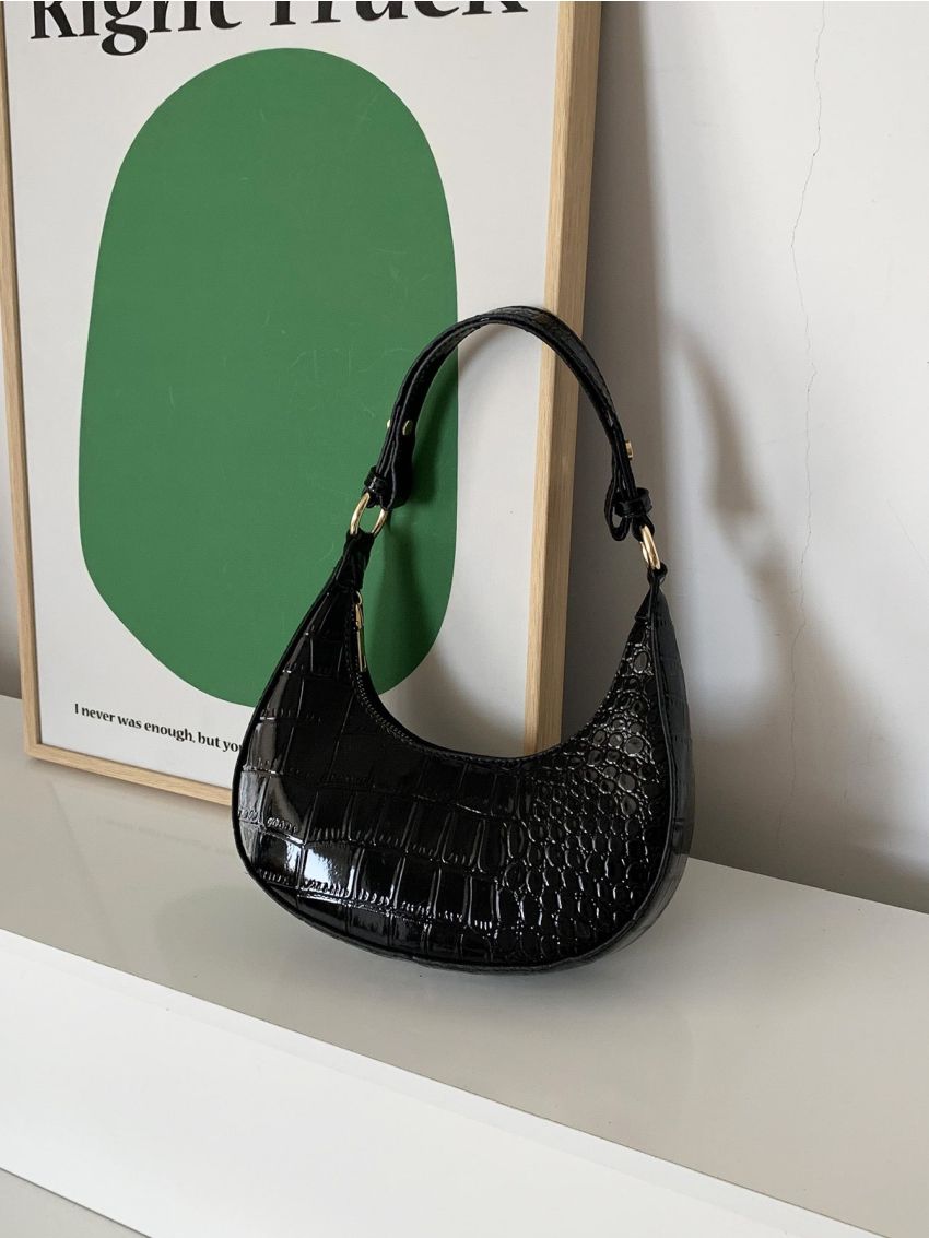 Croc Embossed Baguette Bag