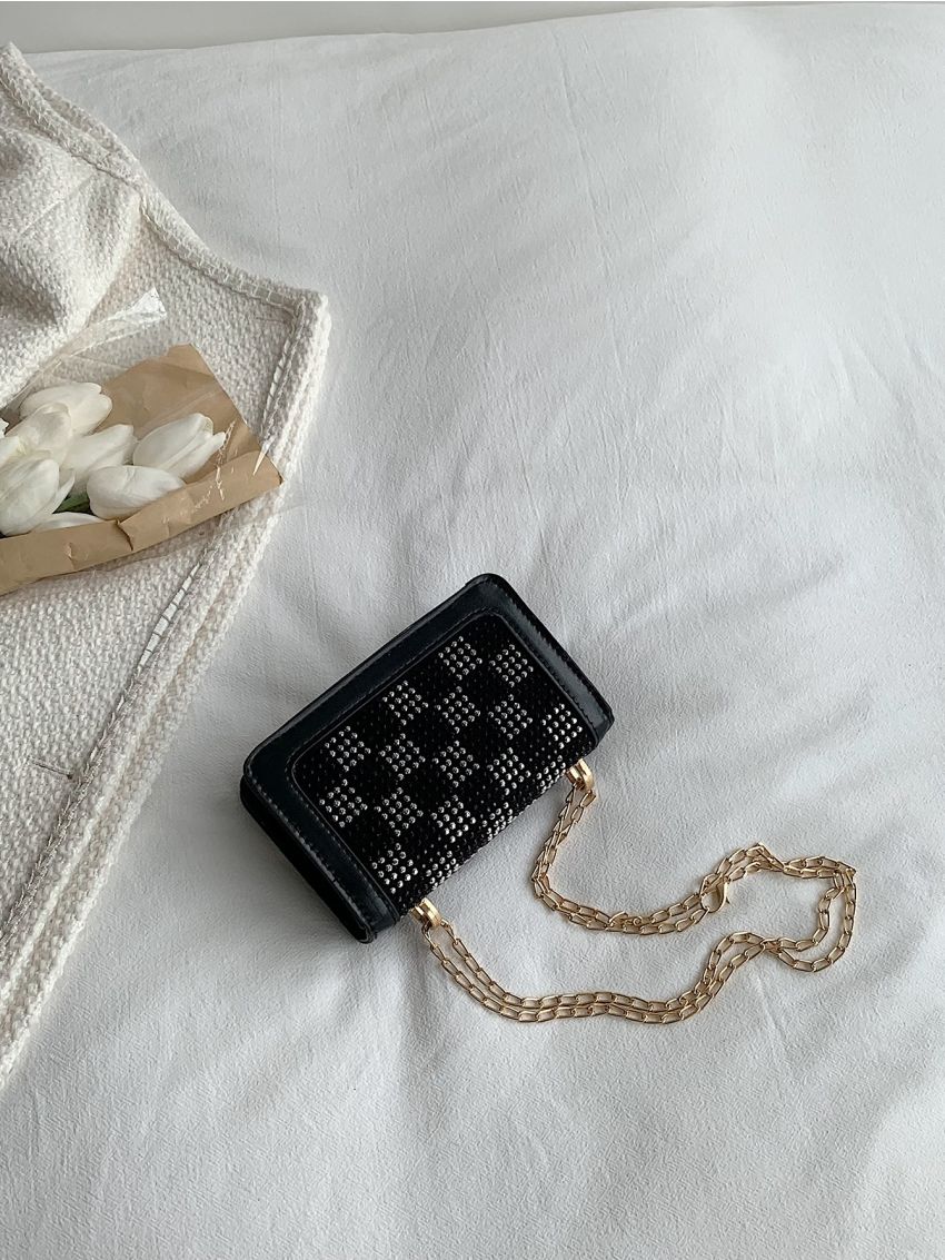 Mini Rhinestone Decor Flap Chain Square Bag