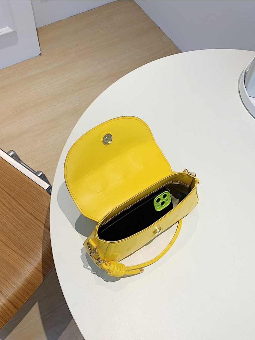 Embossed Detail Flap Baguette Bag