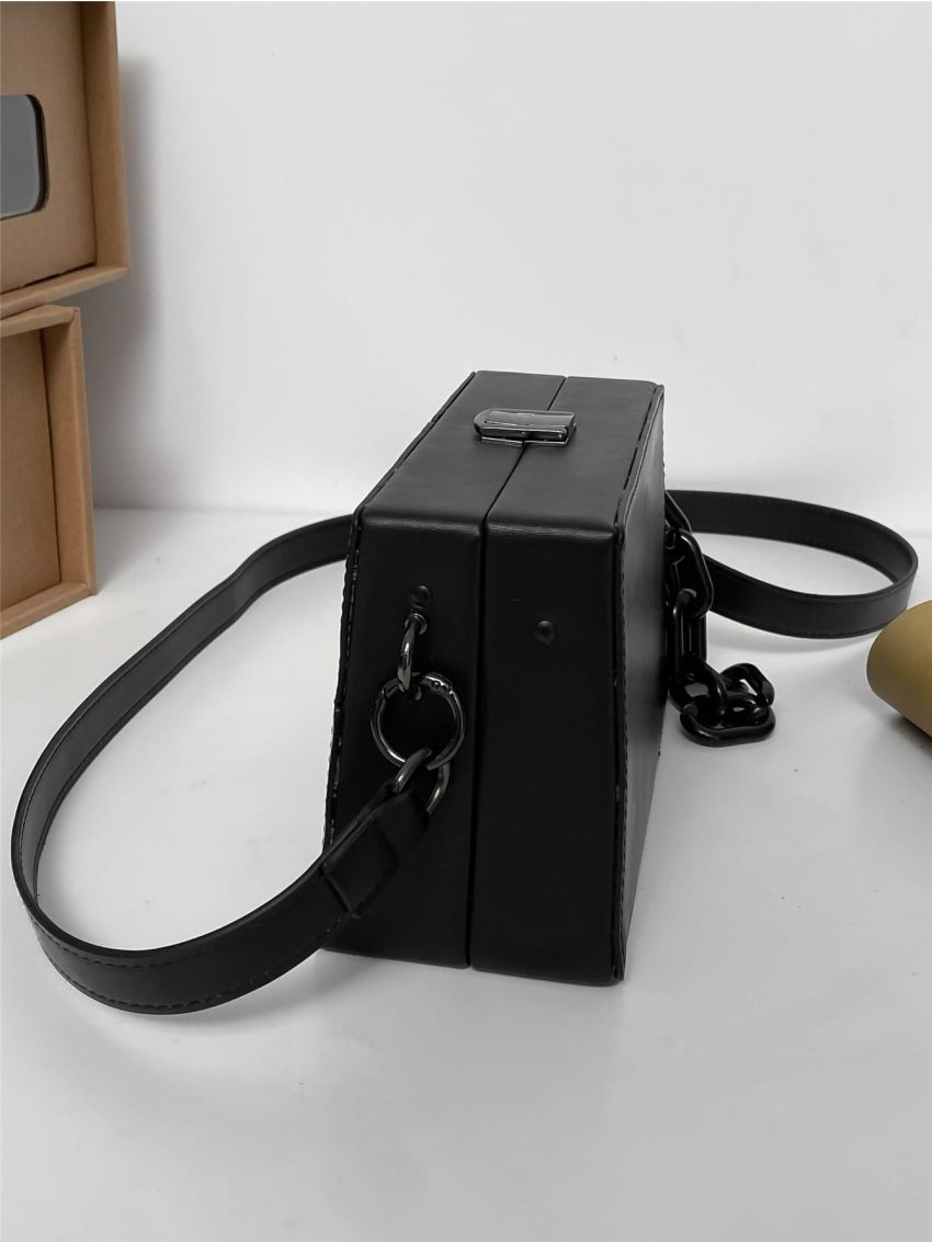 Mini Zebra Stripe & Checkered Pattern Chain Decor Box Bag