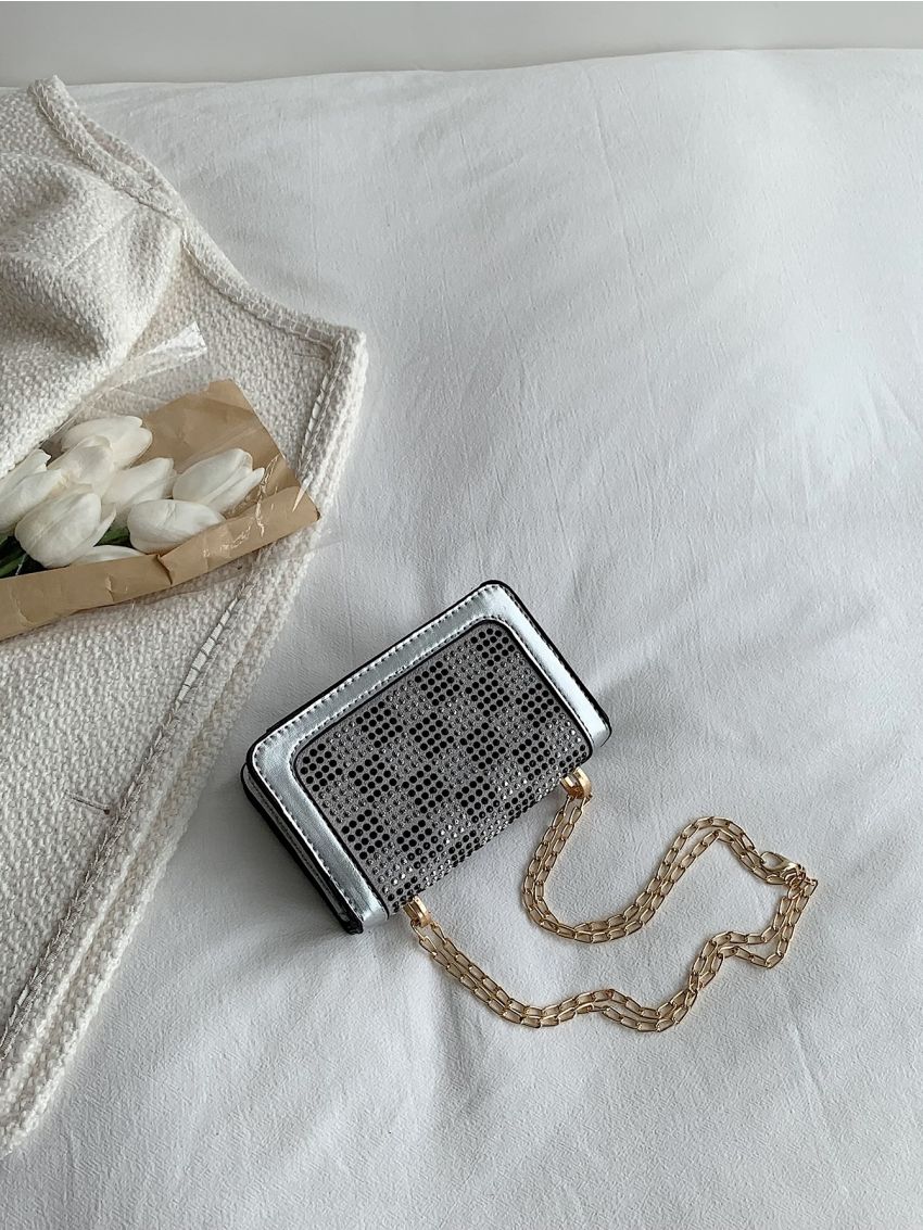 Mini Rhinestone Decor Flap Square Bag