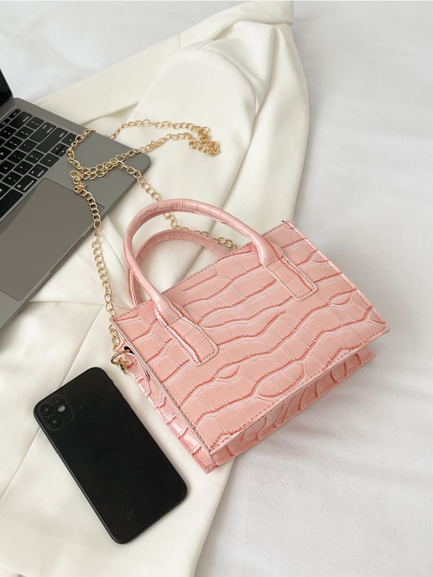 Mini Crocodile Embossed Square Bag