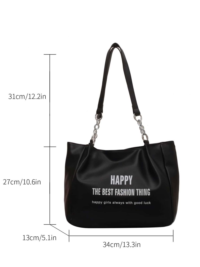 Slogan Graphic Shoulder Tote Bag