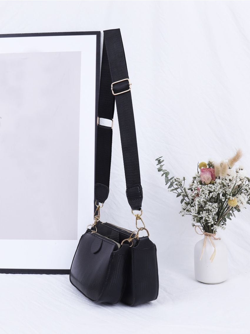 3pcs Lizard Embossed Crossbody Bag Set