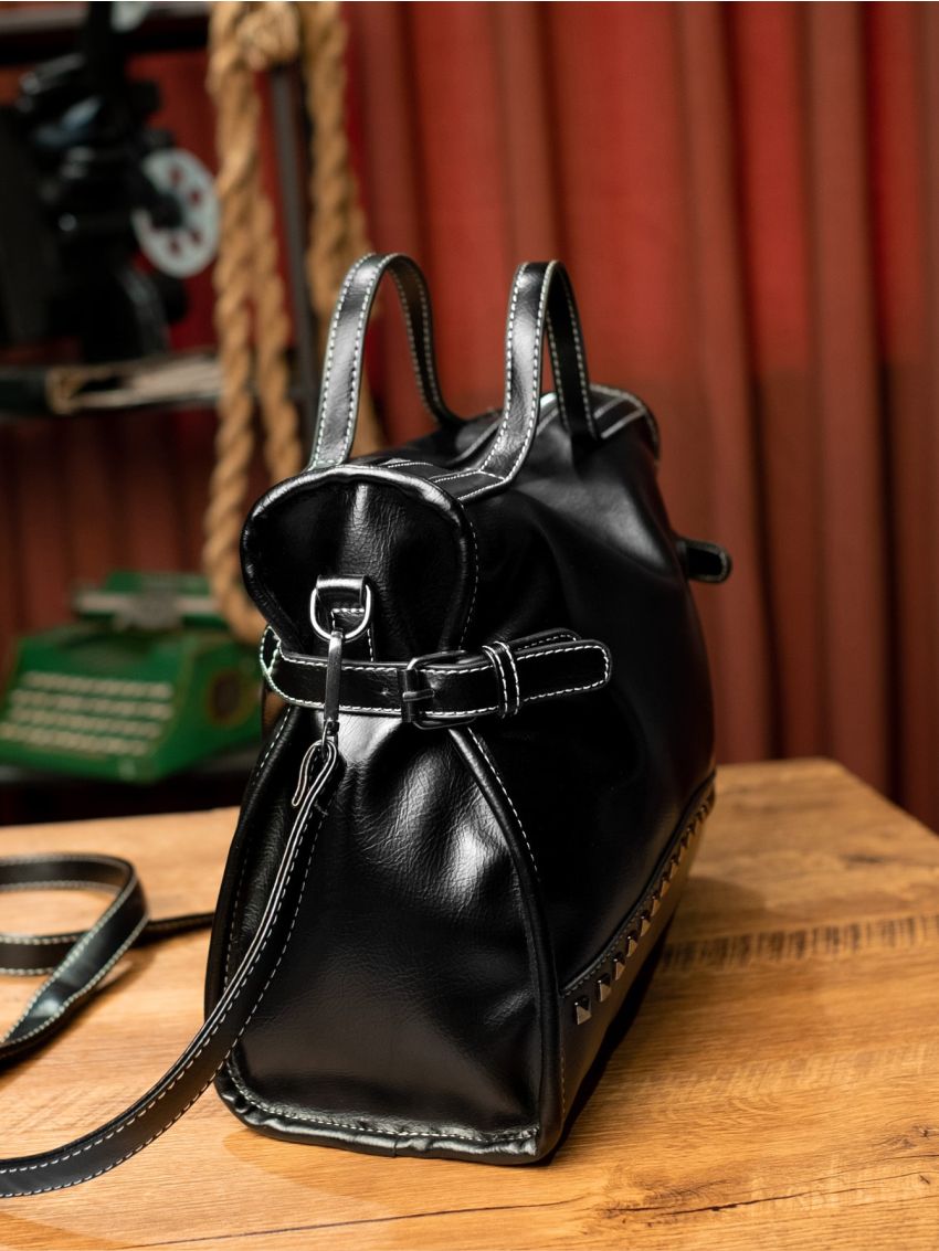 Studded Decor Top Handle Bag