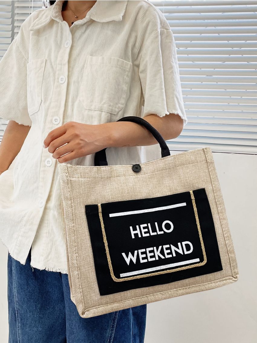 Slogan Graphic Top Handle Bag
