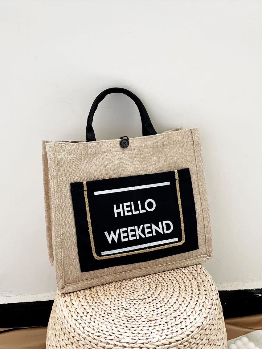 Slogan Graphic Top Handle Bag