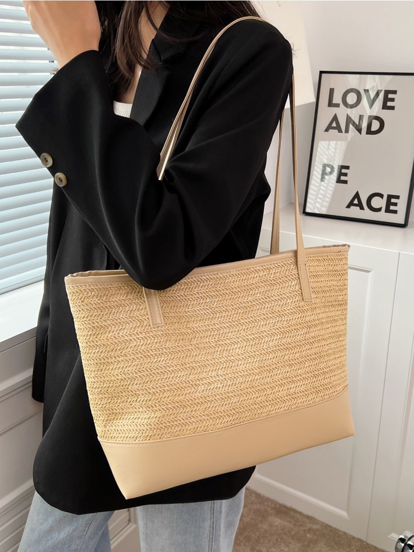 Minimalist Contrast Binding Straw Bag