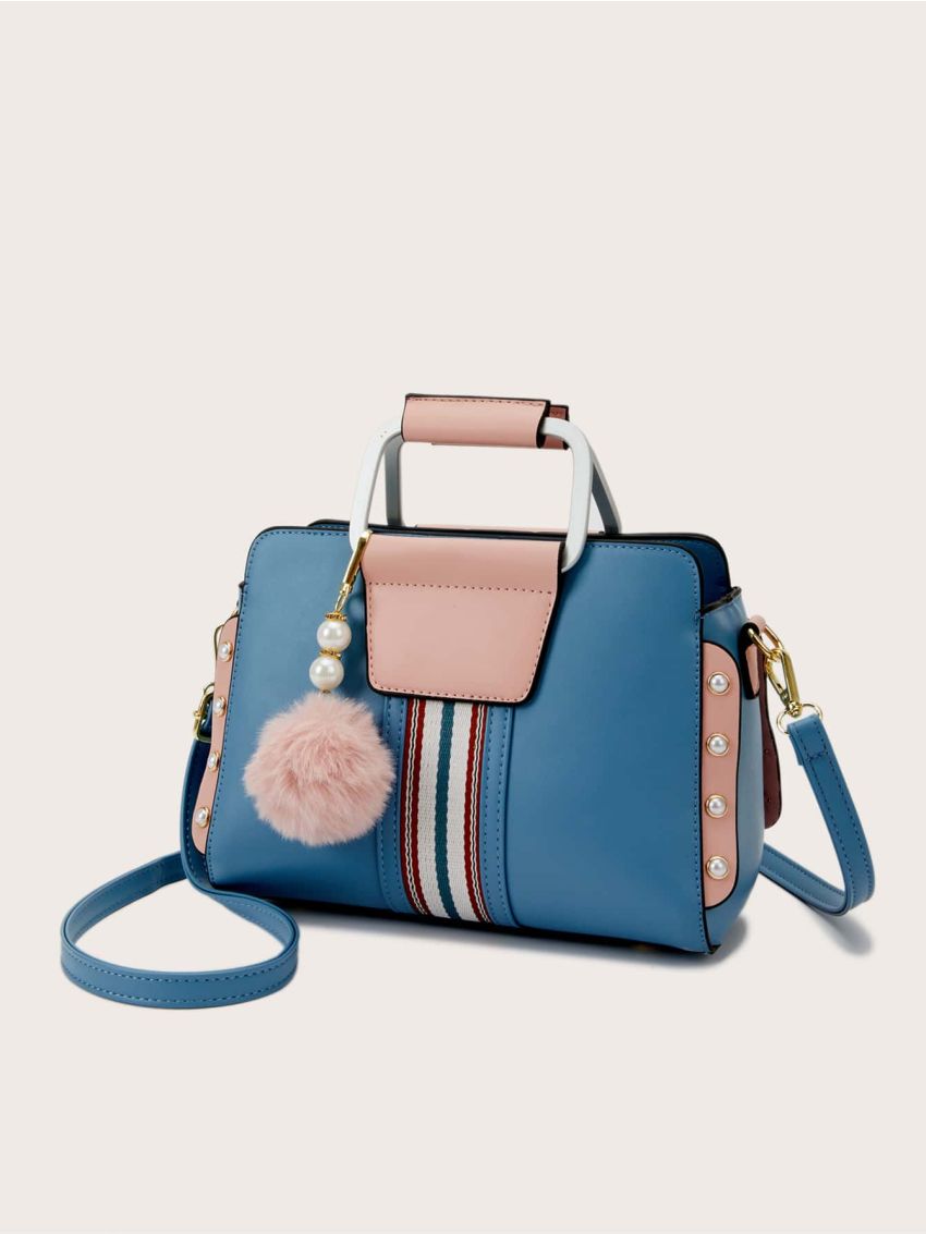 Pom Pom & Faux Pearl Decor Square Bag