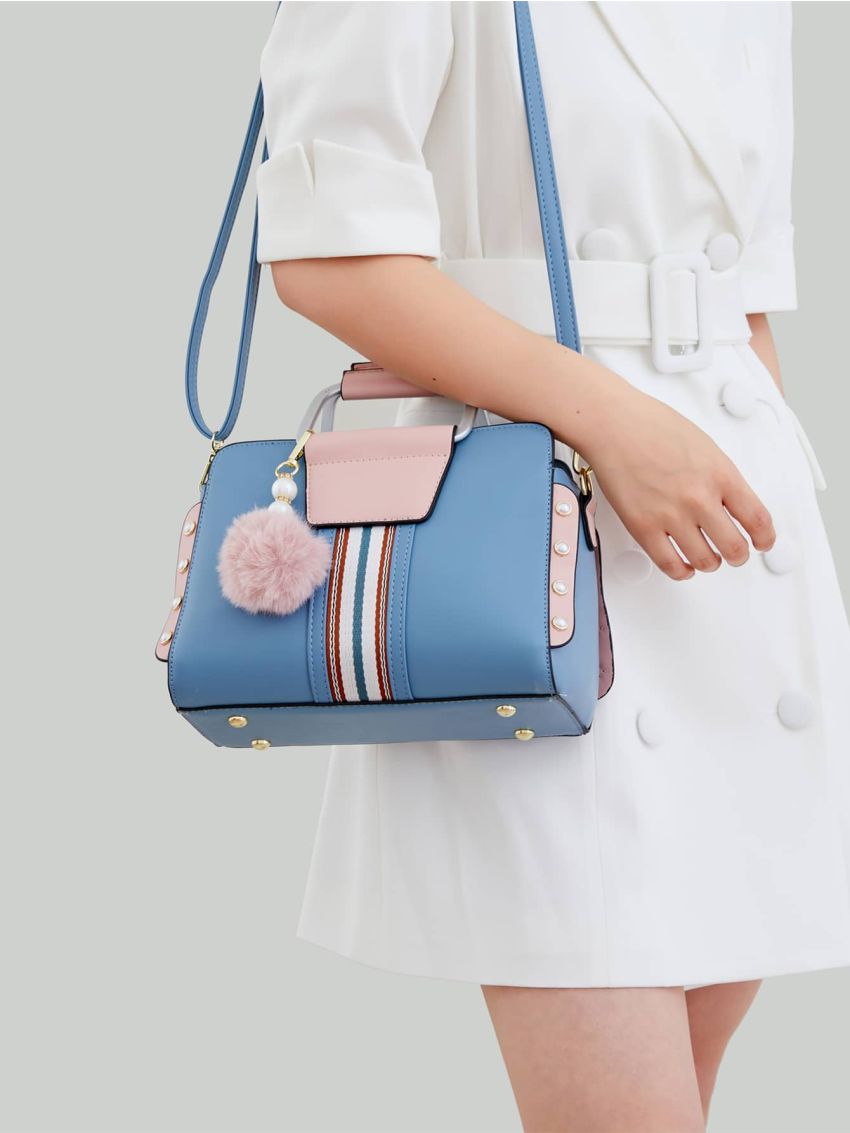 Pom Pom & Faux Pearl Decor Square Bag