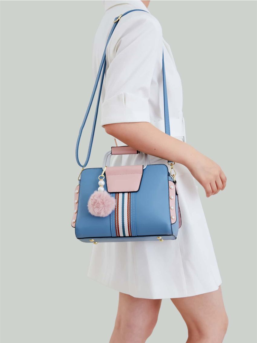 Pom Pom & Faux Pearl Decor Square Bag