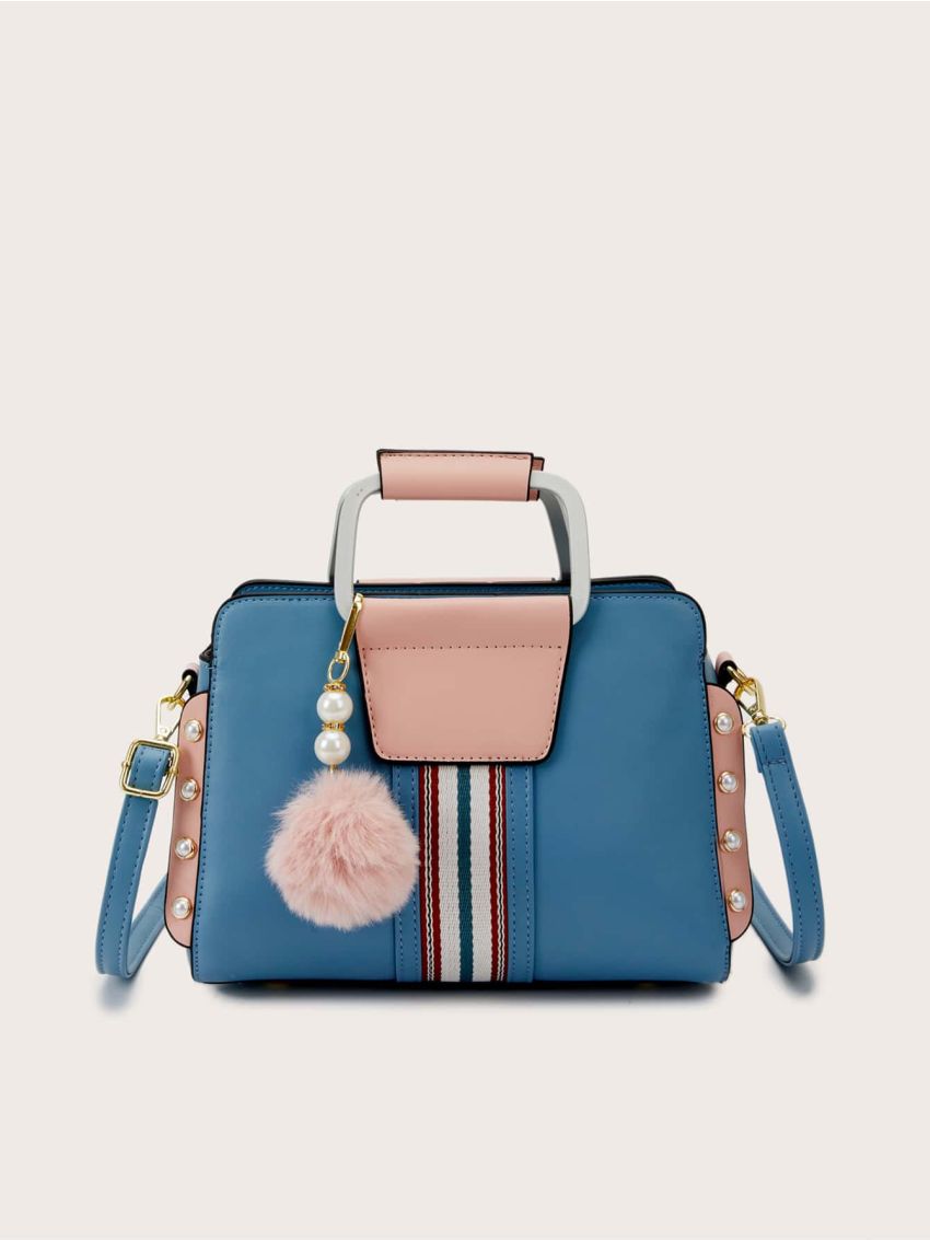 Pom Pom & Faux Pearl Decor Square Bag