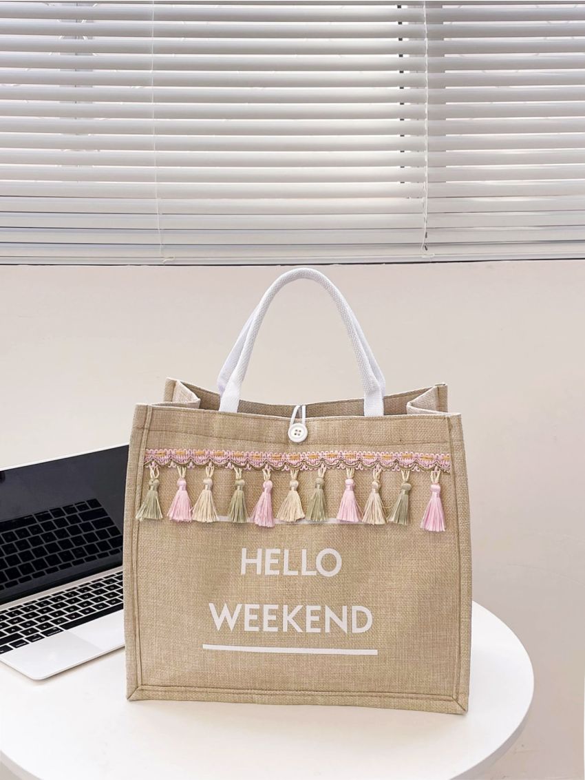 Tassel Charm Letter Graphic Tote Bag