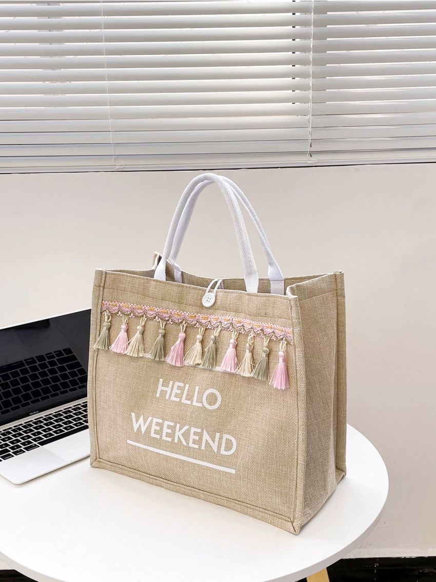 Tassel Charm Letter Graphic Tote Bag