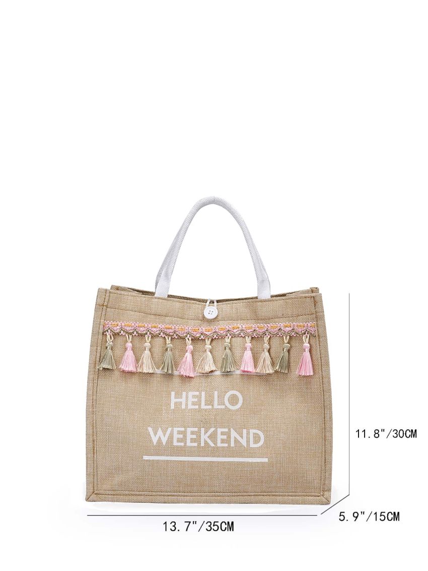 Tassel Charm Letter Graphic Tote Bag