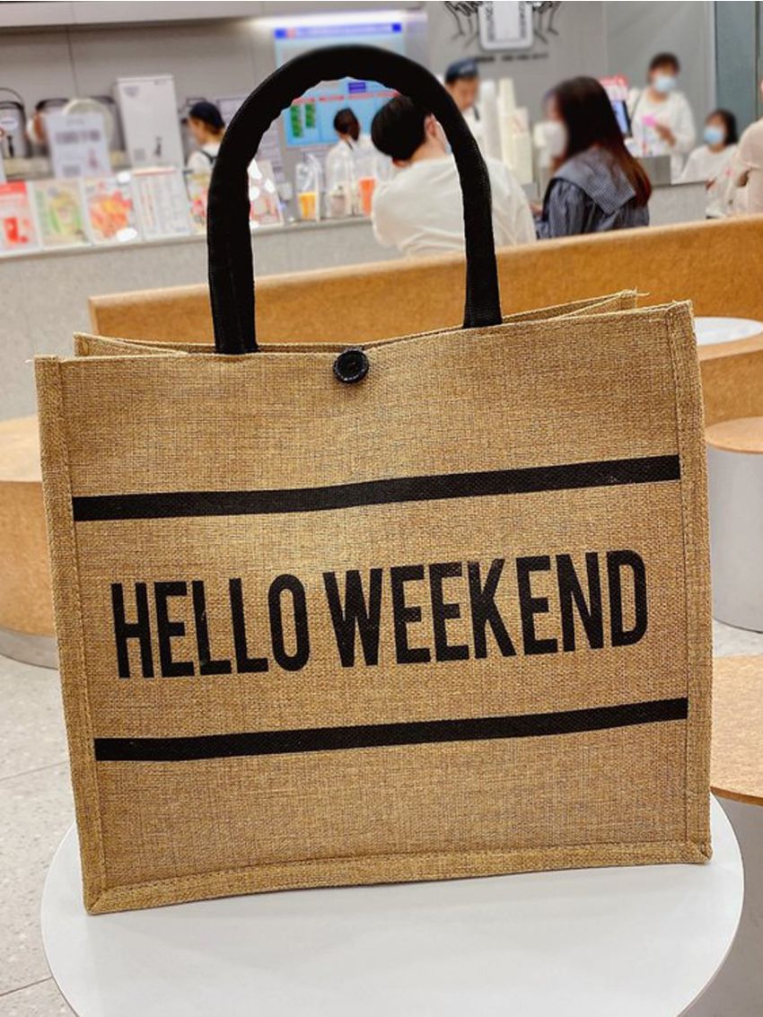 Letter Graphic Top Handle Bag