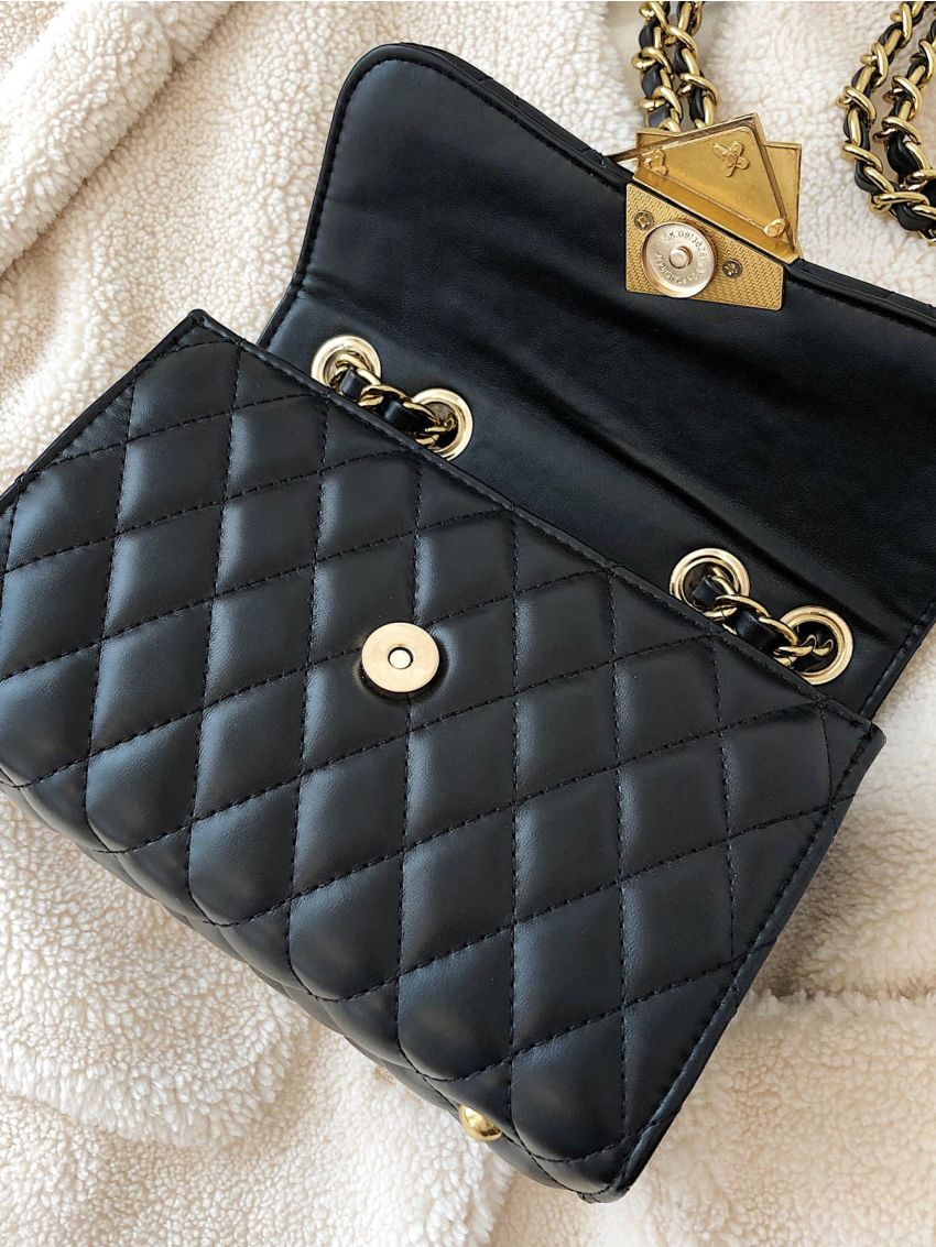 Metal Decor Quilted Pattern Chain Flap Square Bag