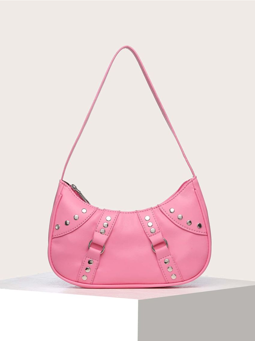 Studded Decor Baguette Bag