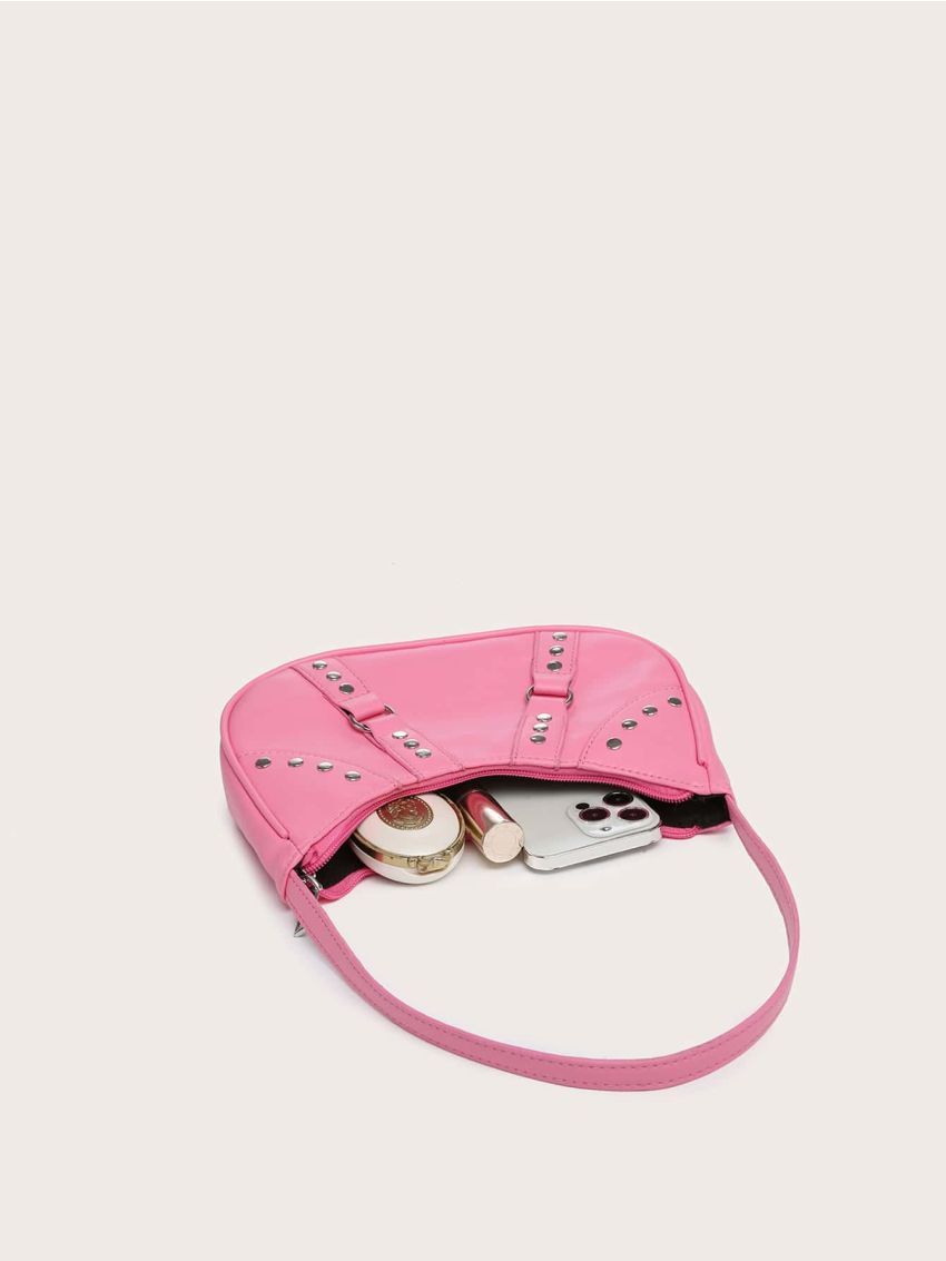 Studded Decor Baguette Bag