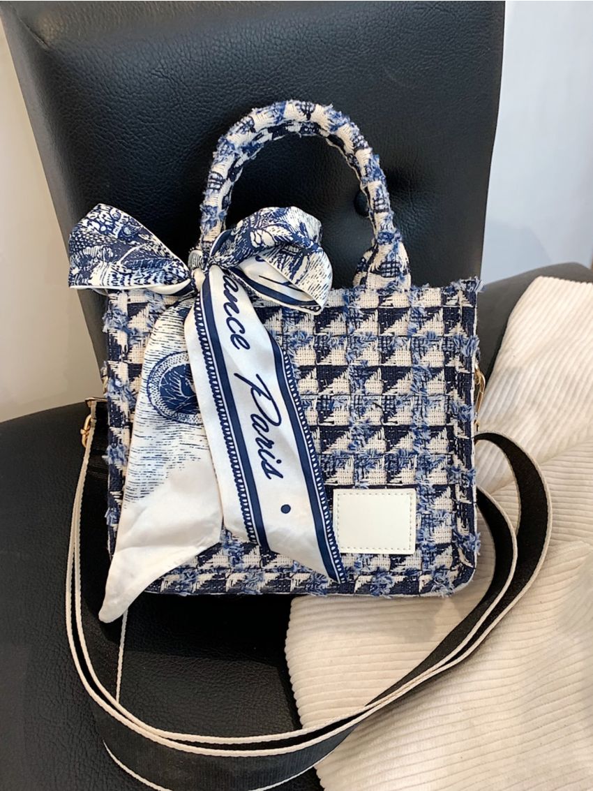 Plaid Pattern Twilly Scarf Decor Square Bag