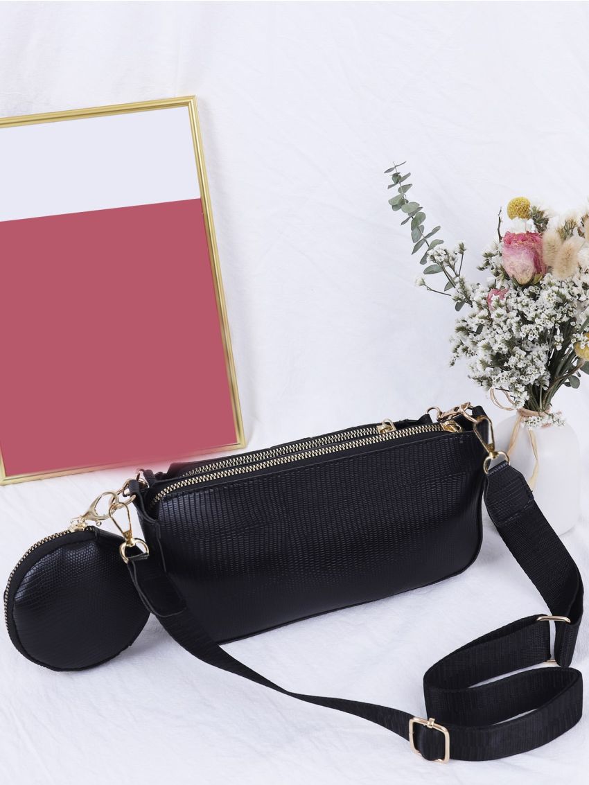 3pcs Lizard Embossed Crossbody Bag Set