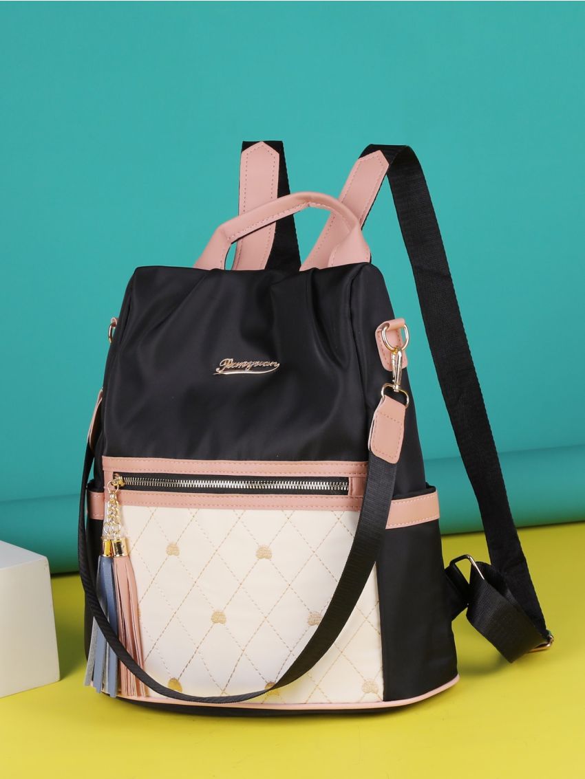 Tassel Decor Colorblock Backpack