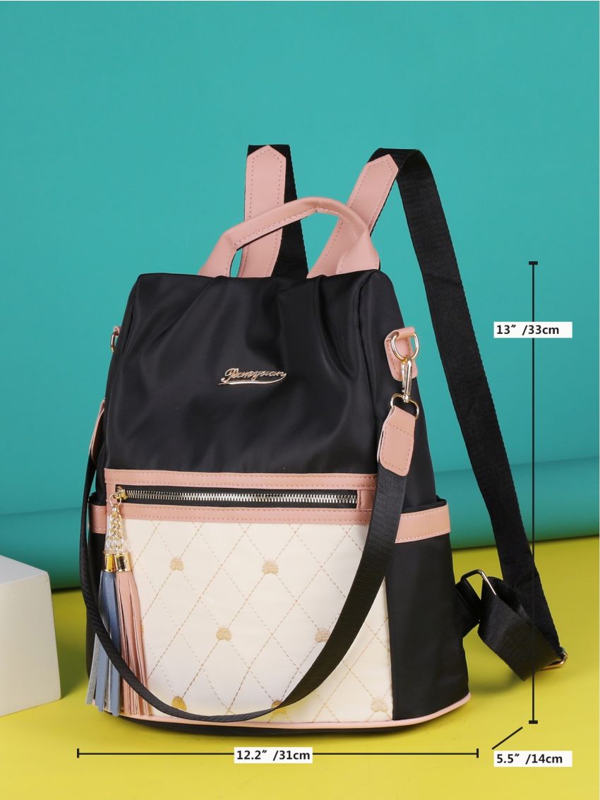 Tassel Decor Colorblock Backpack