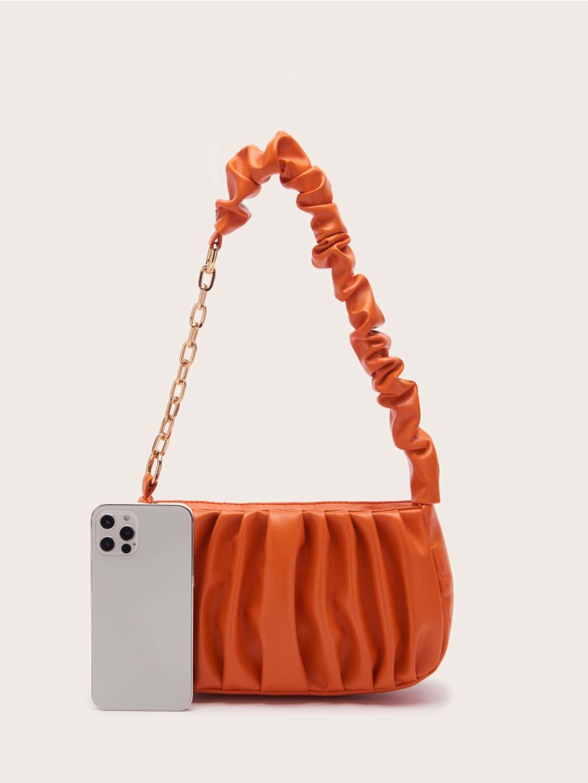 Neon-Orange Minimalist Ruched Bag