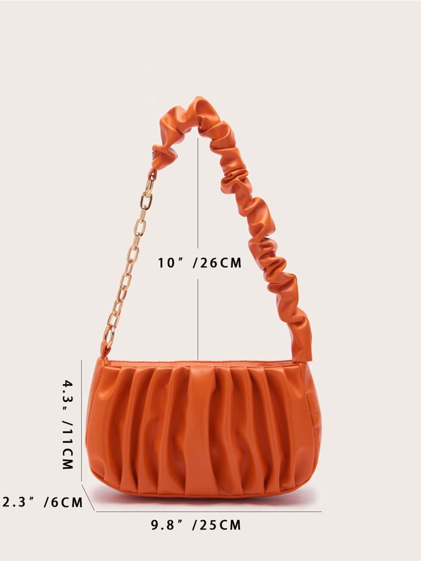 Neon-Orange Minimalist Ruched Bag