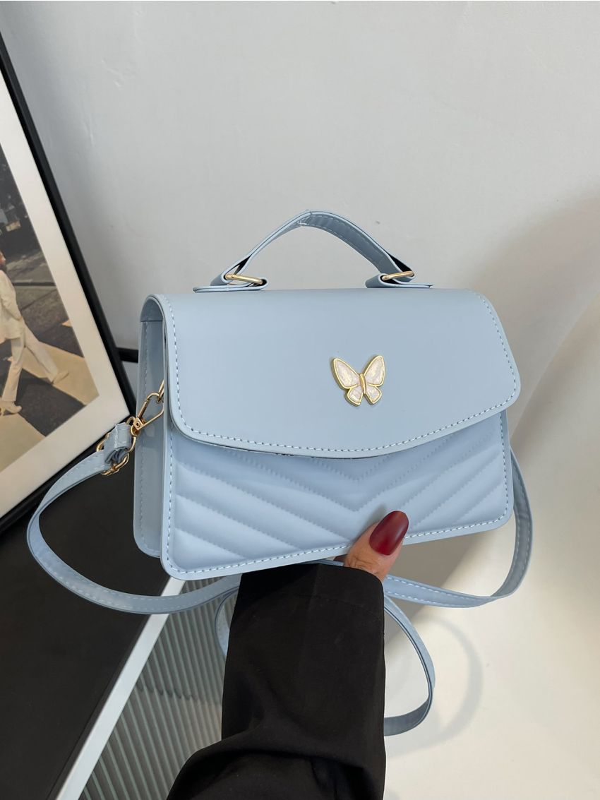 Mini Chevron Detail Butterfly Decor Flap Square Bag