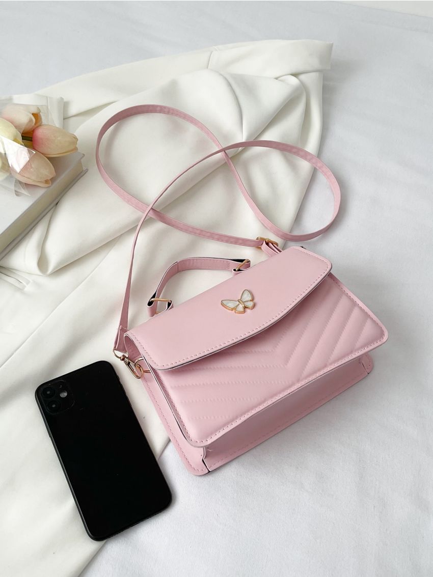 Chevron Quilted Butterfly Decor Flap Square Bag