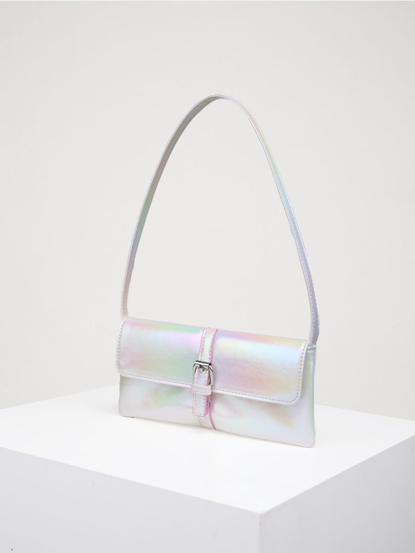 Holographic Buckle Detail Square Bag