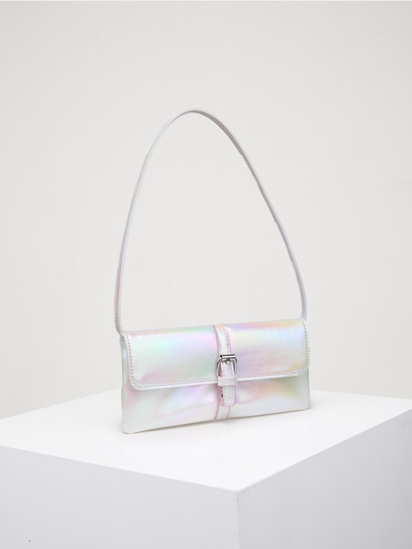 Holographic Buckle Detail Square Bag