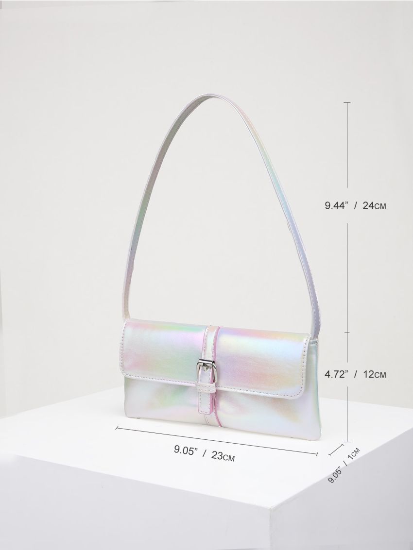 Holographic Buckle Detail Square Bag
