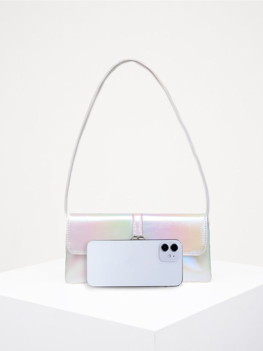 Holographic Buckle Detail Square Bag